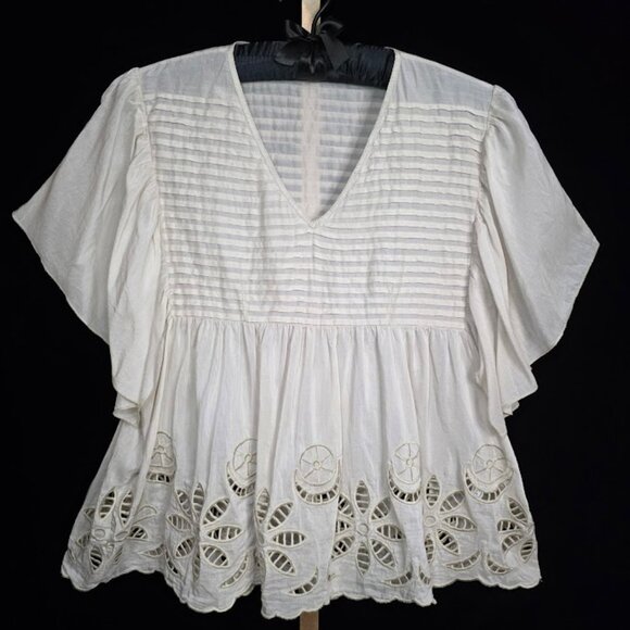 Hazel Silk Cotton Floral Embroidered Top L - Picture 1 of 10